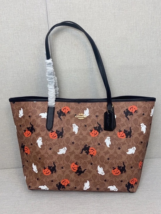 Coach Handbags - Coach Brown Halloween Print Tote with Black Handles